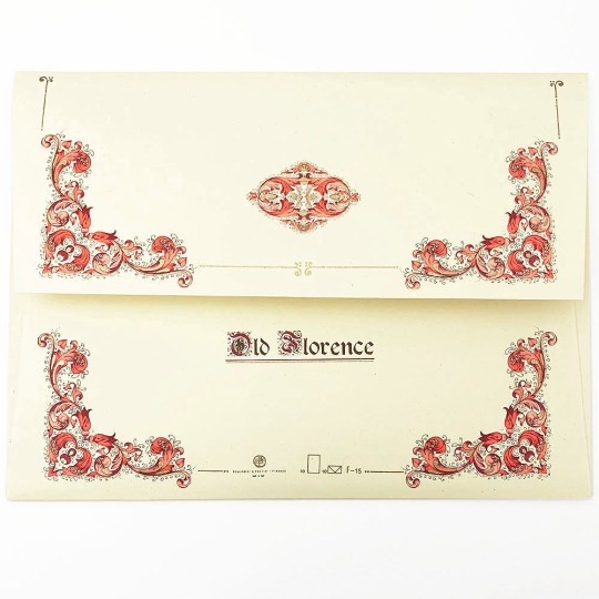 Italian Stationery Letter Writing Set in Portfolio ~ 10 sheets + 10 envelopes ~ Red Florentine